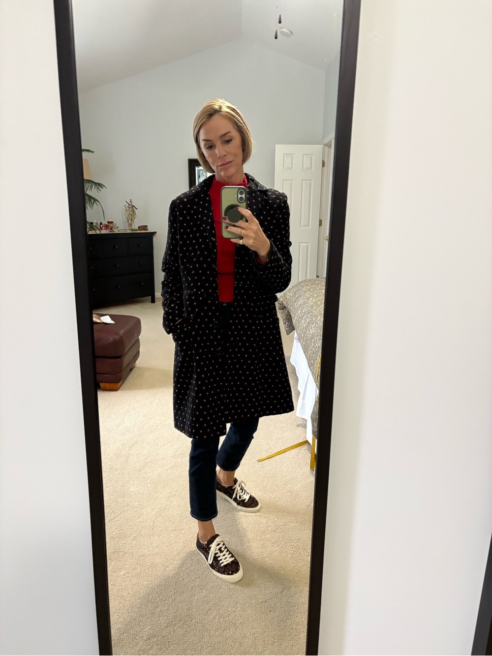 Tulle Black Polka Dot Long Pea Coat
